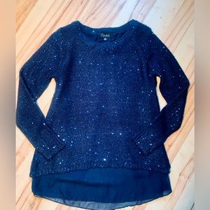 Papillon layered sparking navy blue sweater with sheer lining. Size XS